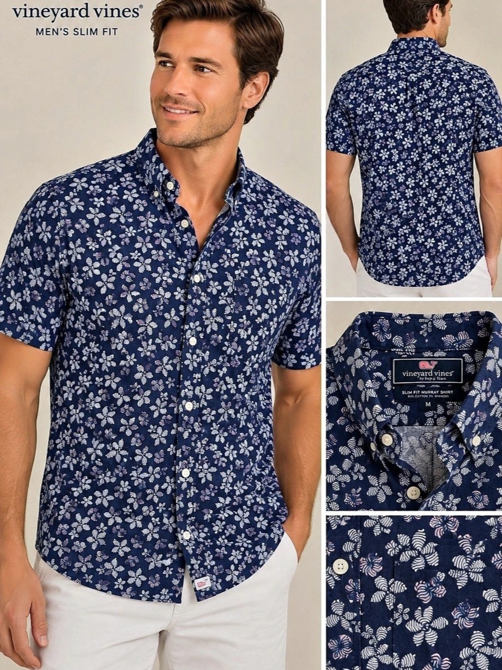 Vineyard Vines Slim Fit Murray Short-Sleeve Shirt in Blue Floral Blue Floral